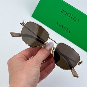 Bottega Veneta BV1301S 002 BRAND NEW Sunglasses Gold Brown Split Panthos Unisex